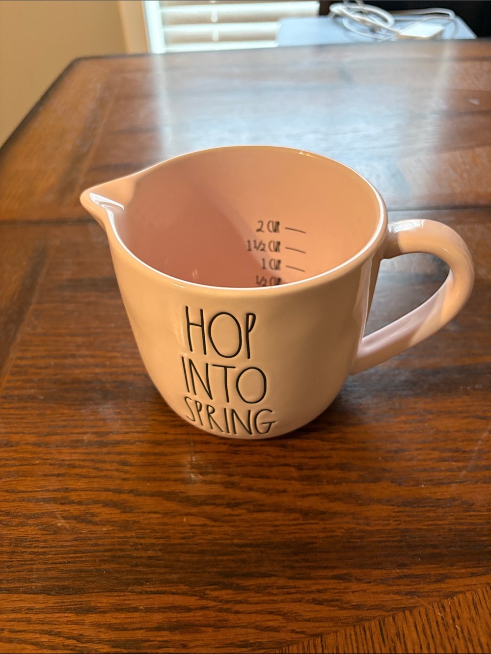 Rae Dunn Pink "Hop Into Spring" Ceramic Measuring Pitcher